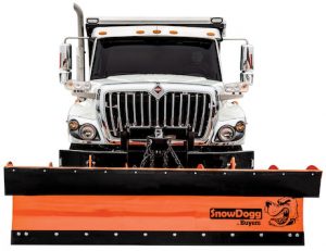 White truck with orange snow plow